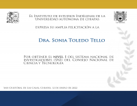 Felicitación Dra Sonia Toledo Tello